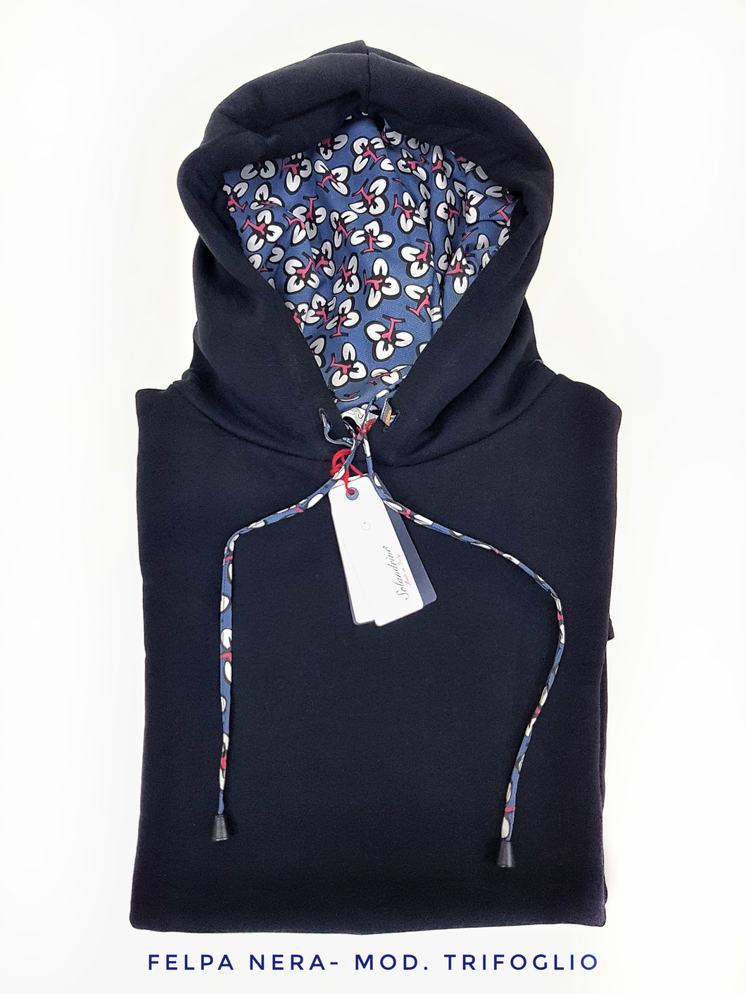 Felpa Nera con Cappuccio design trifoglio  made in Italy Fantasia 100% cotone  Unisex Sweatshirt black Hoodie