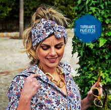 Load image into Gallery viewer, Turbante Fashion in cotone Fantasia design paisley flower 26 Made in Italy
