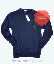 Load image into Gallery viewer, Felpa blu basic pari collo made in Italy Fantasia 100% cotone - Unisex Sweatshirt blue navy Hoodie
