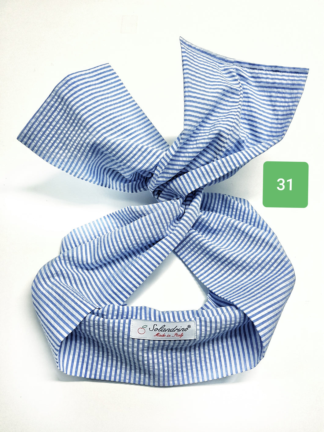 Turbante Fashion in cotone Fantasia rigata design goffrato azzurro 31 Made in Italy