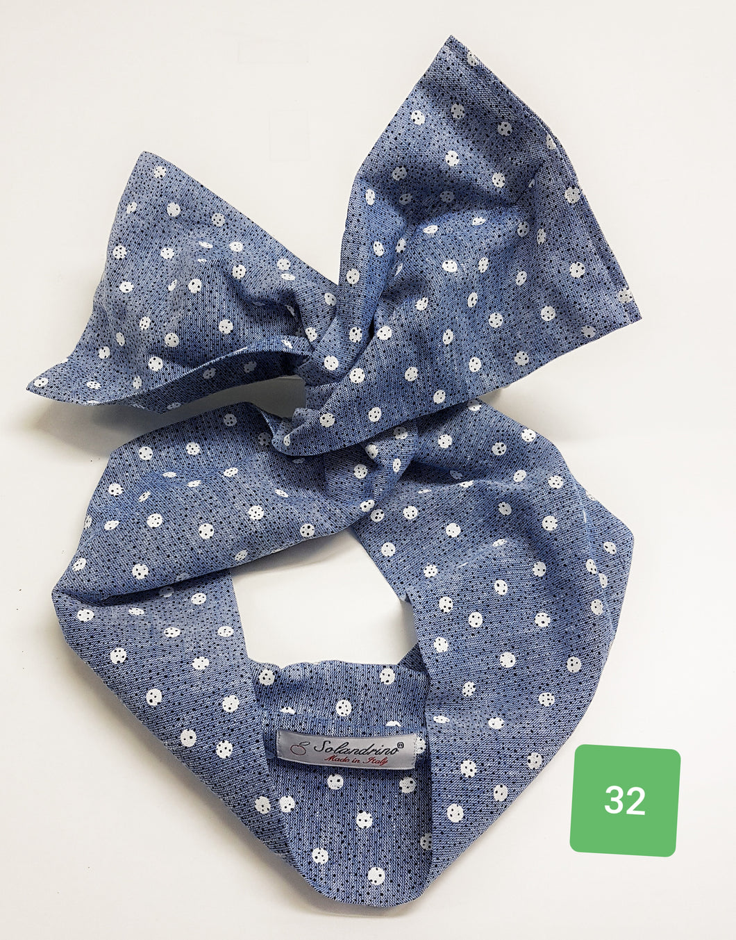 Turbante Fashion in lino Fantasia rigata design pois azzurro 32 Made in Italy