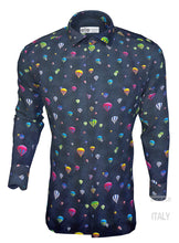 Carica l&#39;immagine nel visualizzatore di Gallery, Camicia blu Fashion cotone fantasia mongolfiera travel cotone made in italy
