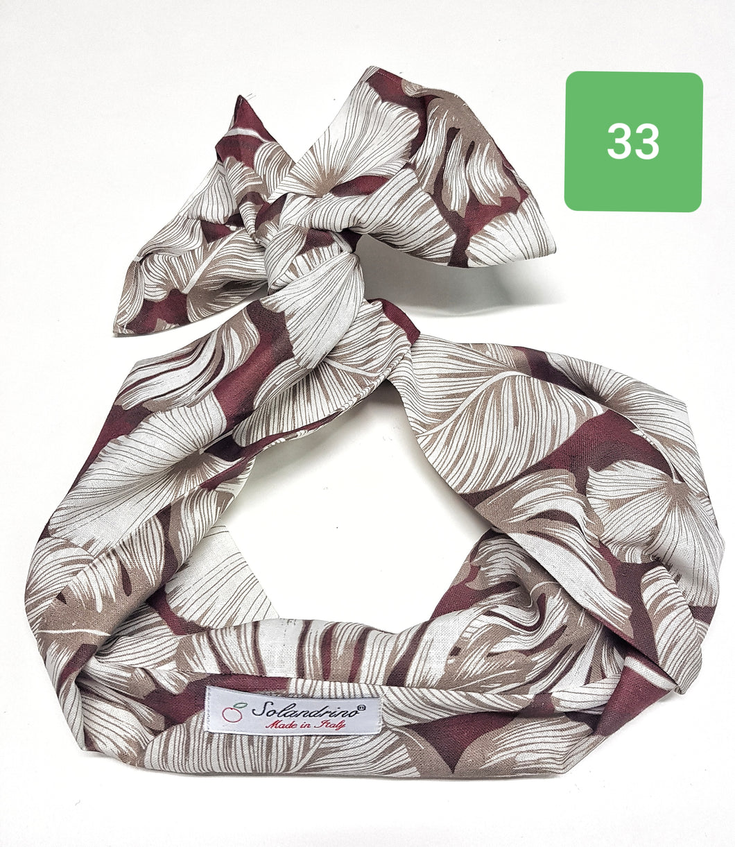 Turbante Fashion Fantasia design foliage rosso beige 33 Made in Italy