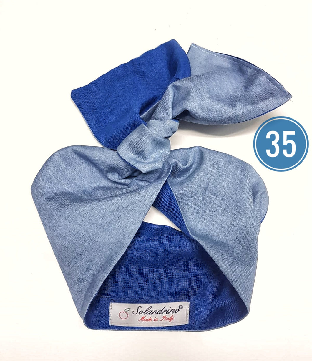 Turbante Fashion Fantasia design bicolore blu azzurro 35 Made in Italy