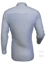 Load image into Gallery viewer, Camicia Uomo alta qualità puro cotone a righe blu navy made in Italy
