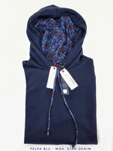 Load image into Gallery viewer, Felpa Blu con Cappuccio Design star denim made in Italy Fantasia  100% cotone -  UNISEX Sweatshirt Blue hoodie
