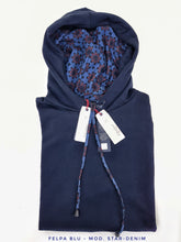 Carica l&#39;immagine nel visualizzatore di Gallery, Felpa Blu con Cappuccio Design star denim made in Italy Fantasia  100% cotone -  UNISEX Sweatshirt Blue hoodie
