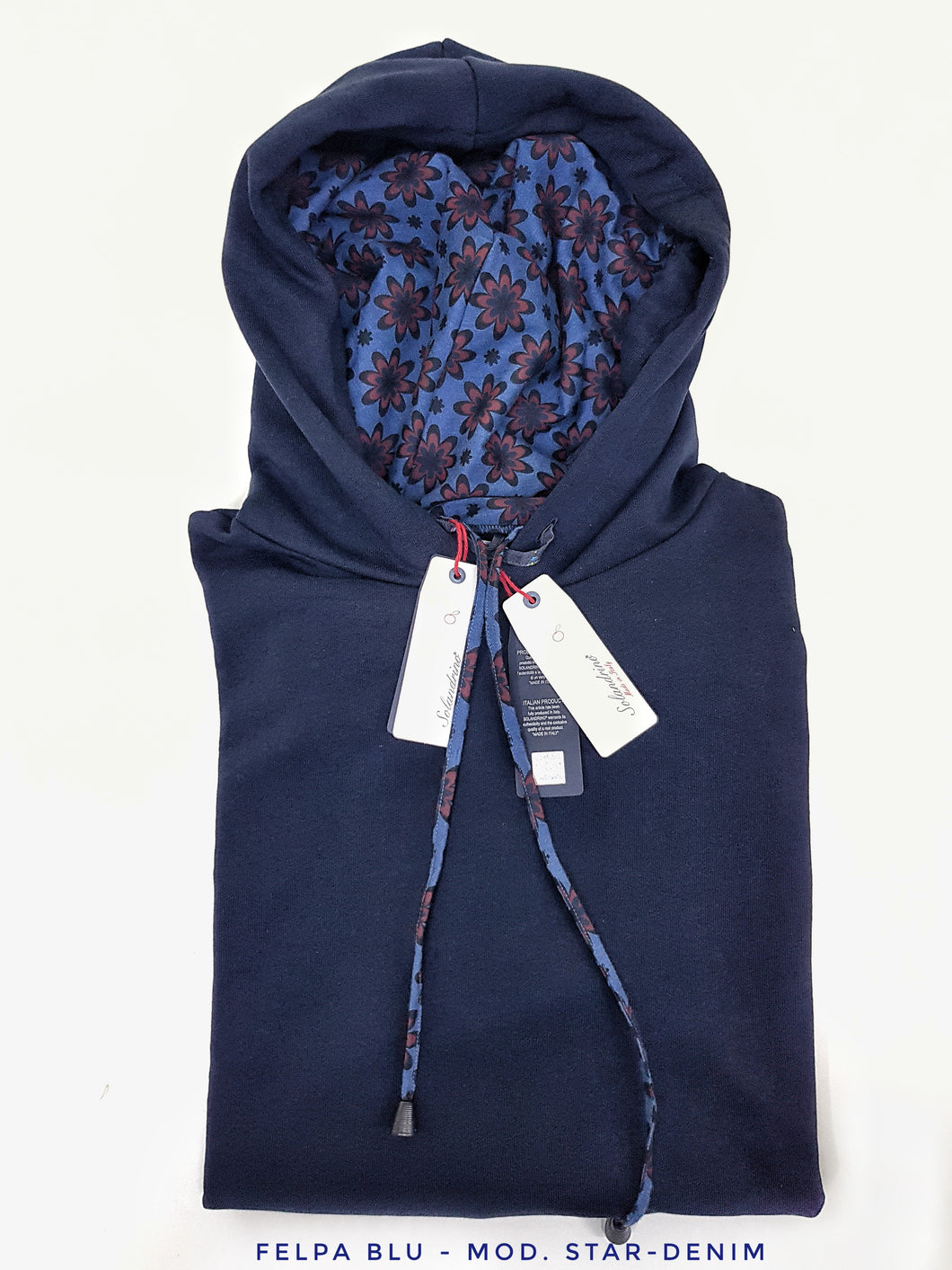 Felpa Blu con Cappuccio Design star denim made in Italy Fantasia  100% cotone -  UNISEX Sweatshirt Blue hoodie