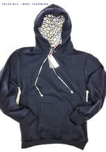 Carica l&#39;immagine nel visualizzatore di Gallery, Felpa Blu con Cappuccio Design Taormina made in Italy Fantasia  100% cotone -  UNISEX Sweatshirt Blue hoodie
