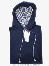 Carica l&#39;immagine nel visualizzatore di Gallery, Felpa Blu con Cappuccio Design Taormina made in Italy Fantasia  100% cotone -  UNISEX Sweatshirt Blue hoodie
