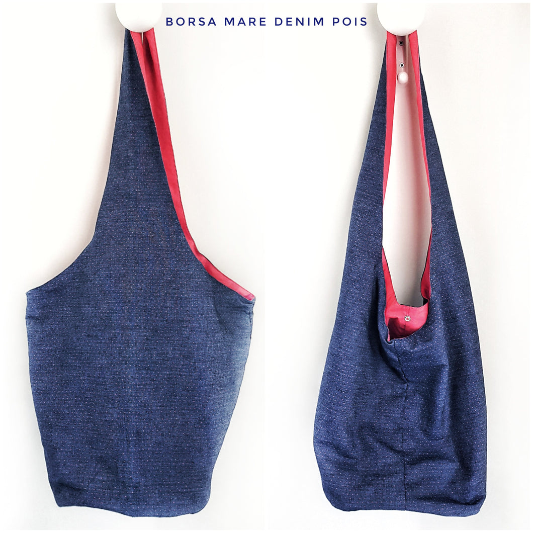 Borsa Mare in tessuto cotone fashion Denim Pois Made in Italy