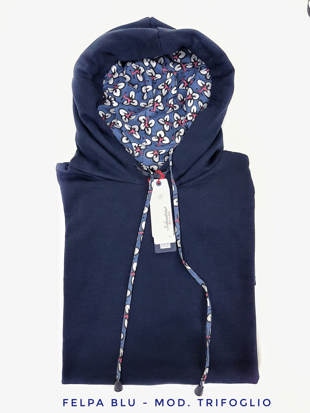 Felpa Blu con Cappuccio Design trifoglio made in Italy Fantasia 100% cotone -  Unisex Sweatshirt Blue Hoodie