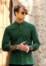 Carica l&#39;immagine nel visualizzatore di Gallery, Polo Camicia piquet Verdone verde inglese Jersey in maglia morbida manica lunga alta qualità puro cotone  made in italy knit Jersey piquet
