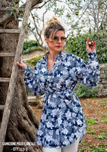 Load image into Gallery viewer, Camicia Donna Vestito cotone blu camicione fantasia floreale  made in italy dress shirt
