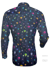 Carica l&#39;immagine nel visualizzatore di Gallery, Camicia blu Fashion cotone fantasia mongolfiera travel cotone made in italy
