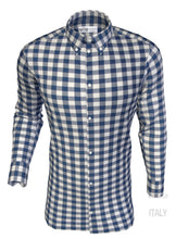 Load image into Gallery viewer, Camicia a quadri blu vaiella puro cotone made in italy
