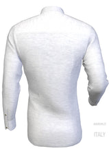 Carica l&#39;immagine nel visualizzatore di Gallery, Camicia lino bianco guru coreano serafino chiusa a polo made in italy
