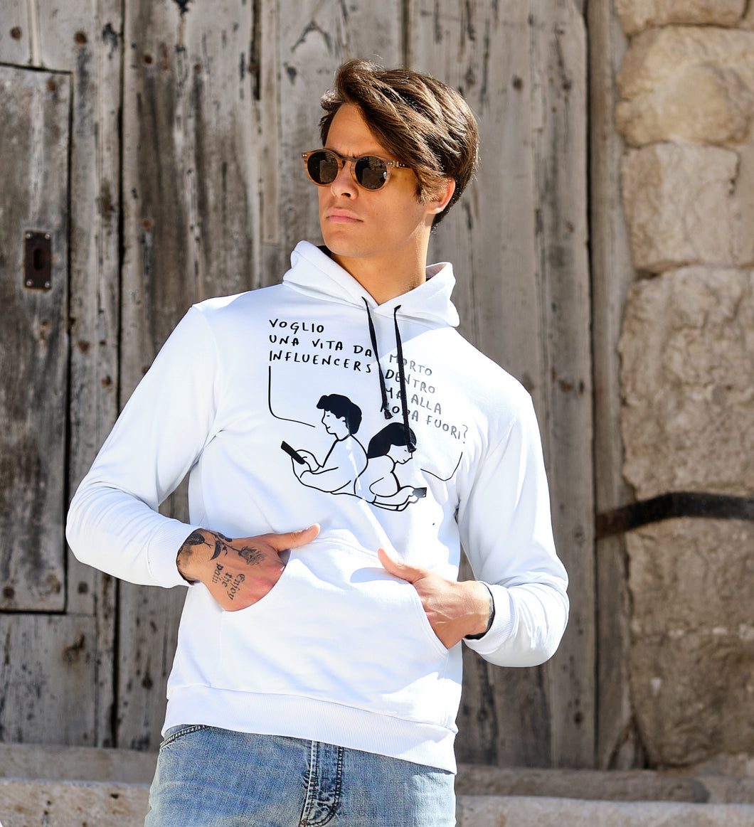 Felpa d'autore Nicola Madonia vignetta artistica influencer con Cappuccio Design made in Italy Fantasia  100% cotone - Sweatshirt hoodie