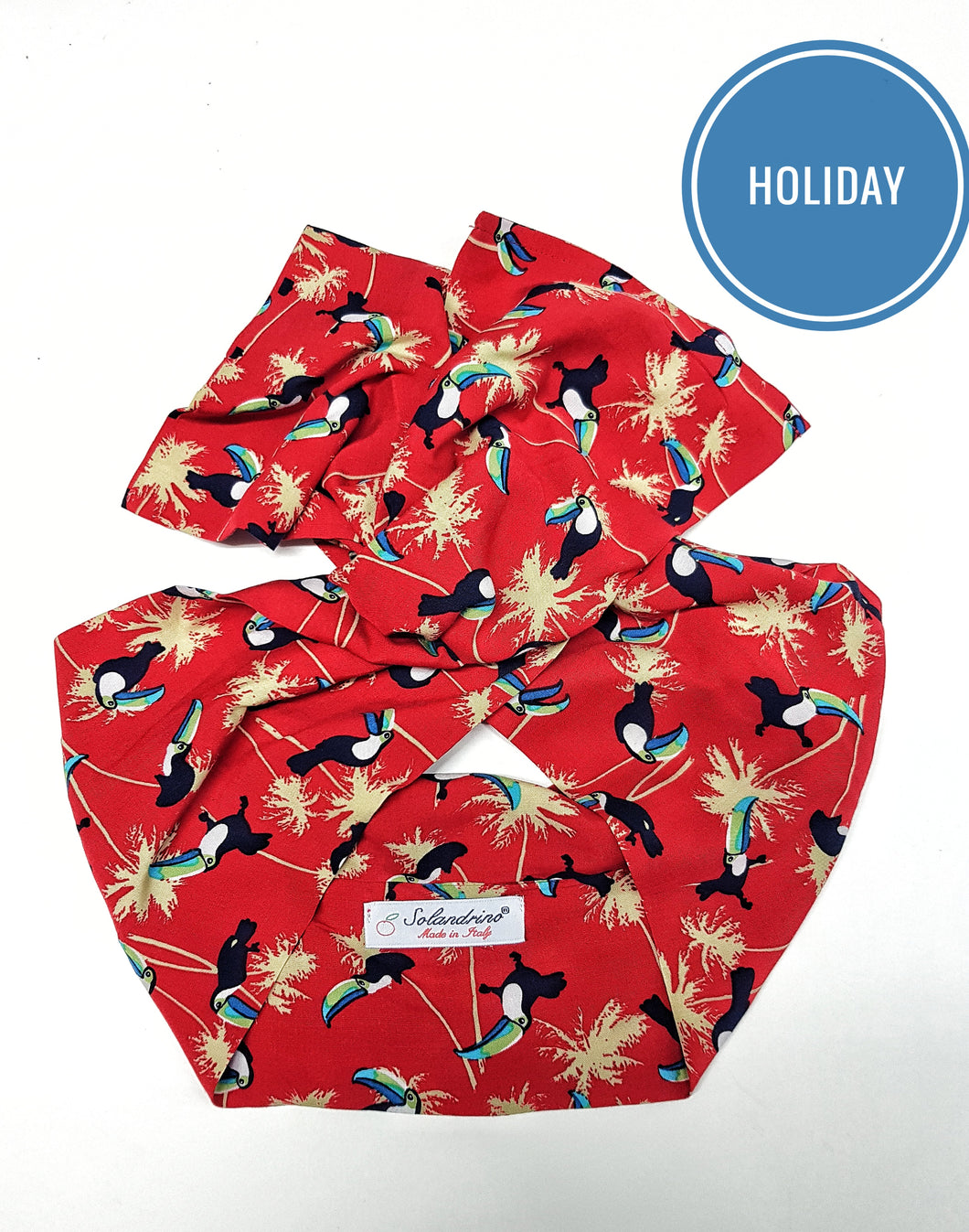 Turbante Fashion in cotone Fantasia Holiday tucano rosso Made in Italy