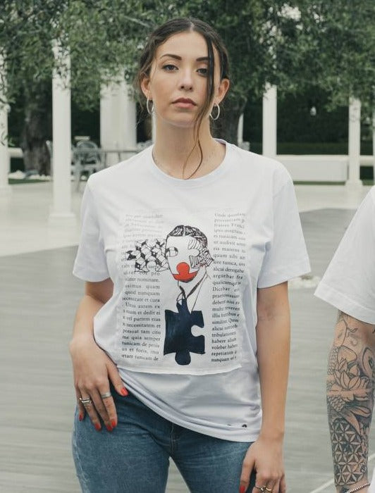 T-shirt Donna made in Italy fantasia Ad Litteram  100% cotone jersey pettinato -DESIGN Ad Litteram -