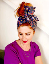 Load image into Gallery viewer, Turbante Fashion in cotone fascia capelli design Paisley glamourHD  Blu made in Italy
