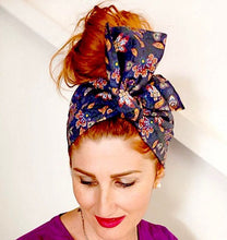 Load image into Gallery viewer, Turbante Fashion in cotone fascia capelli design Paisley glamourHD  Blu made in Italy
