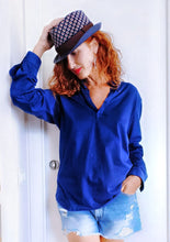 Load image into Gallery viewer, Polo Camicia Donna blu puro cotone maglia Jersey made in italy navy blue woman polo shirt
