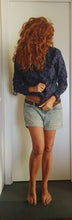 Load image into Gallery viewer, Camicia Donna blu puro cotone DENIM  blu FANTASIA bordeaux made in italy navy blue woman shirt
