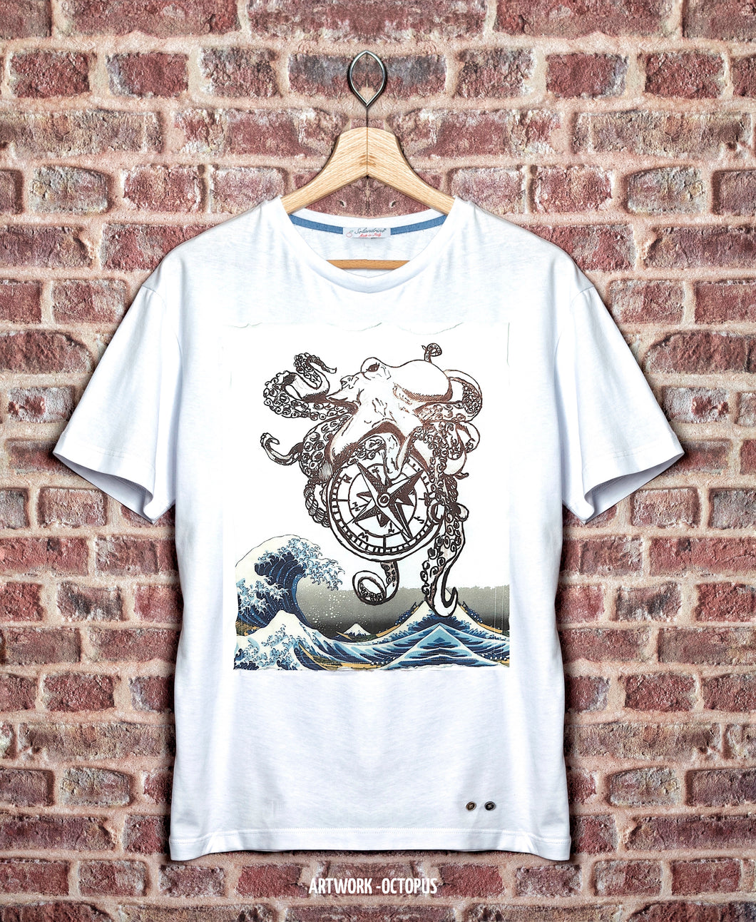 T-shirt made in Italy fantasia OCTOPUS  100% cotone jersey pettinato -DESIGN OCTOPUS-