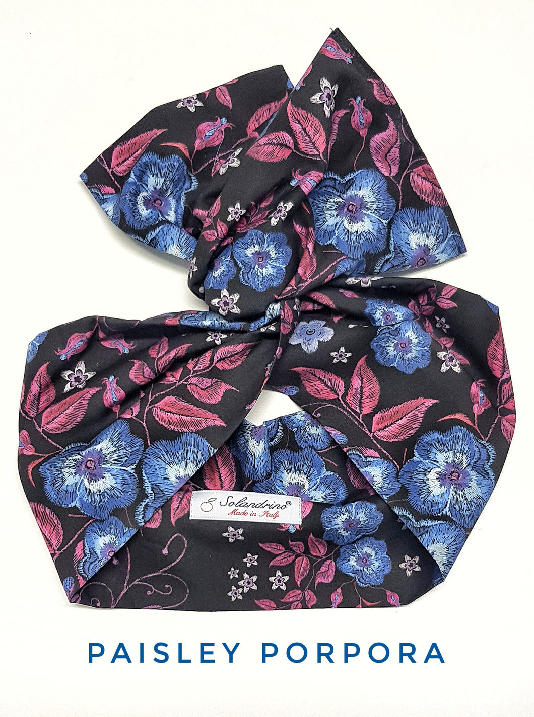 Turbante Fashion in cotone fascia capelli design Paisley porpora made in Italy