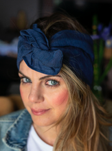 Carica l&#39;immagine nel visualizzatore di Gallery, Turbante Fashion in cotone Fantasia  blu 27 Made in Italy
