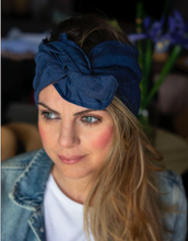 Carica l&#39;immagine nel visualizzatore di Gallery, Turbante Fashion in cotone Fantasia  blu 27 Made in Italy
