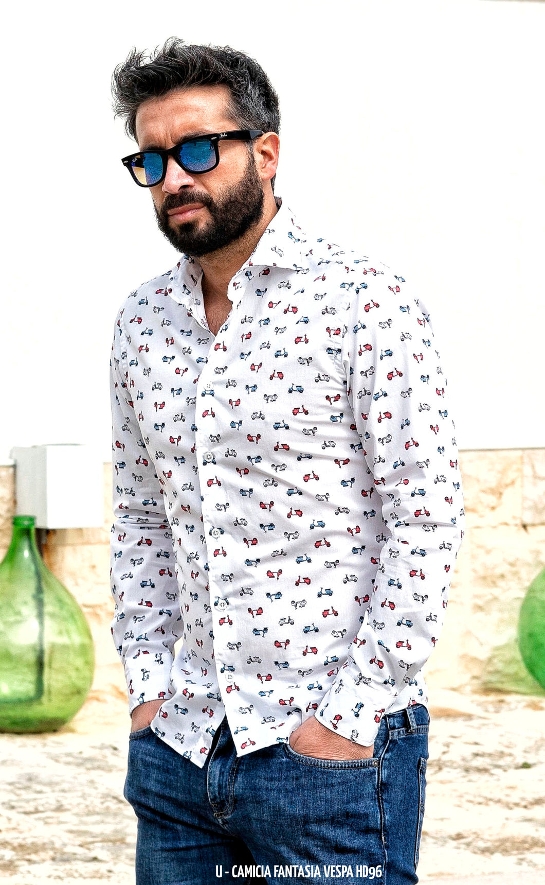 Camicia Fashion fantasia vespa design cotone made in italy