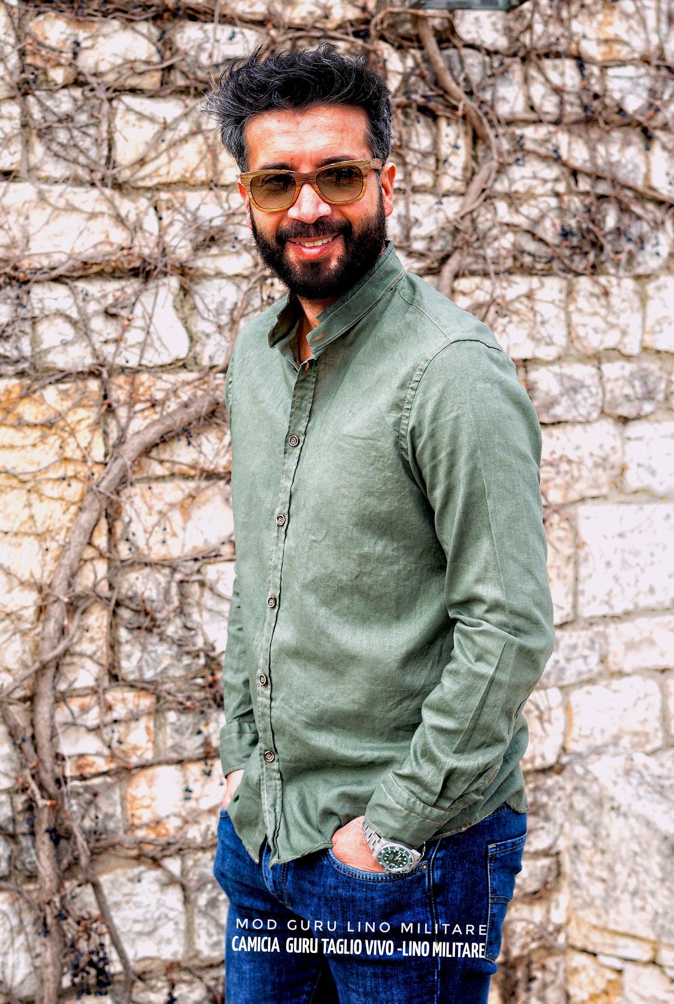 Camicia jeans verde militare sales