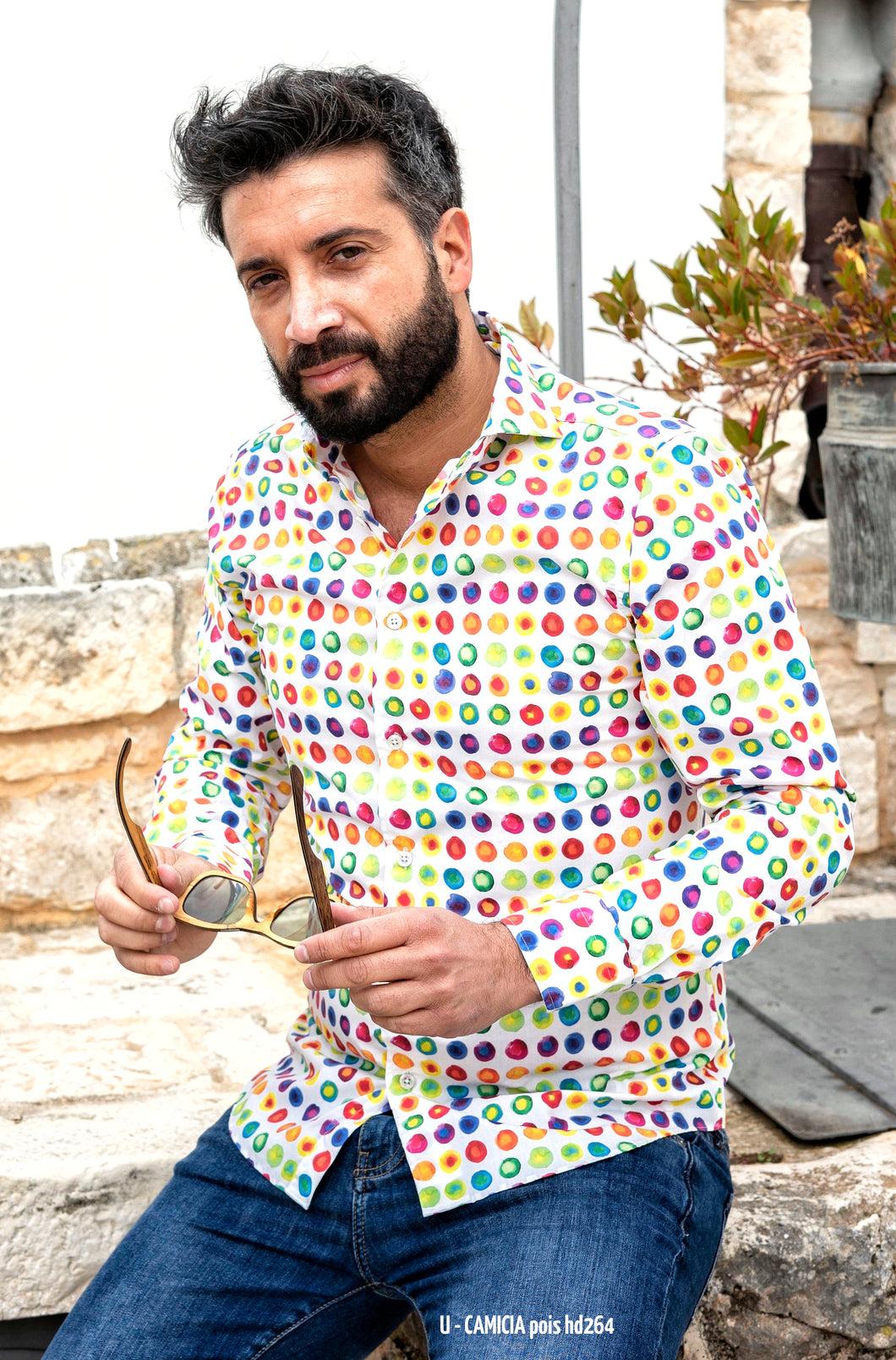 Camicia Fashion fantasia multicolor design cotone  made in italy