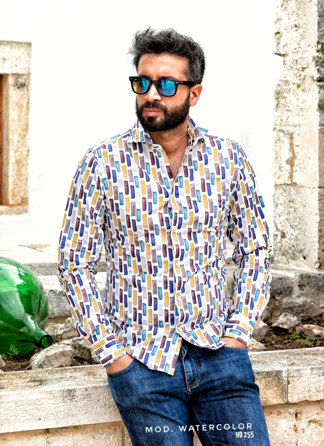 Camicia Fashion fantasia watercolor design puro cotone made in italy