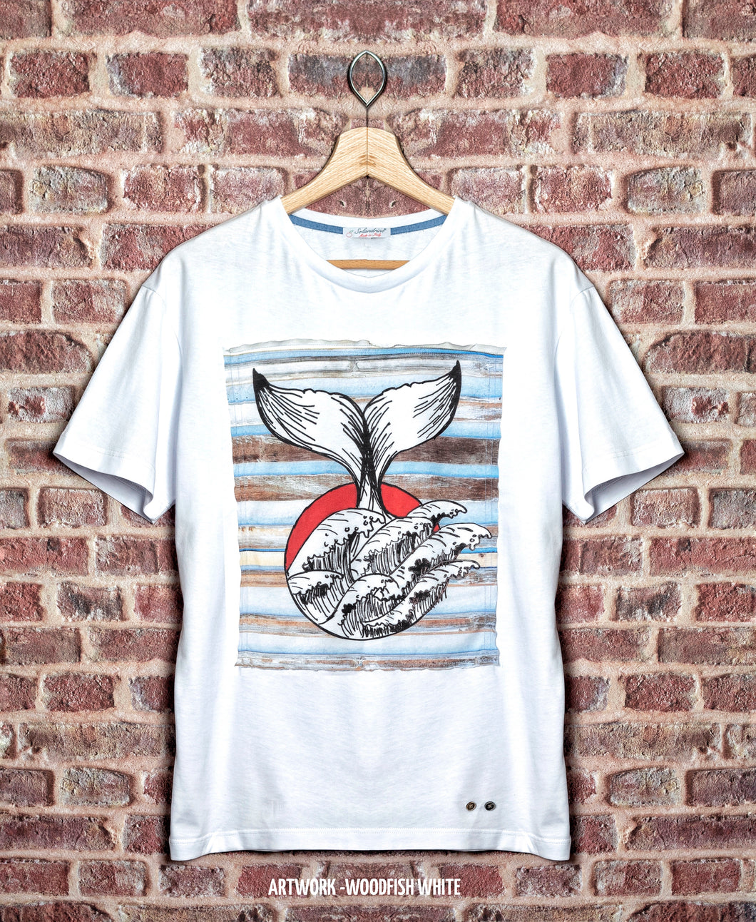 T-shirt made in italy wood-fish 100% fresco cotone jersey pettinato