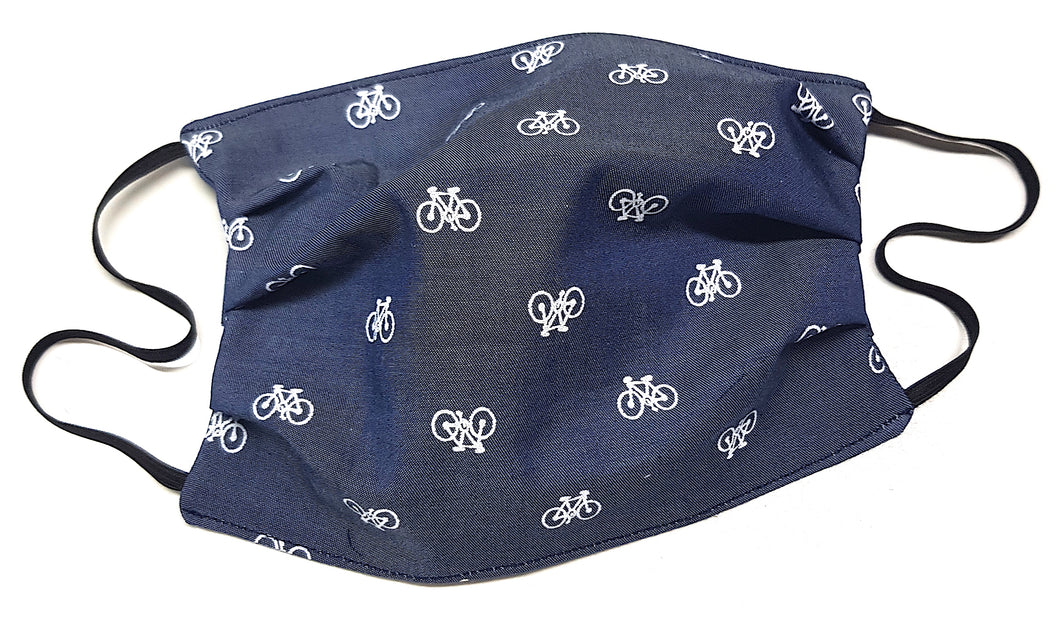 Mascherina in cotone design bike blu  protettiva Riutilizzabile con filtro Made in Italy- possibilità di personalizzazione con iniziali o ricamo logo
