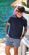 Load image into Gallery viewer, Costume da Bagno in Lino foliage abbinato a Tshirt in lino blu con inserti Box Mare slip interno Made in Italy
