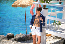Load image into Gallery viewer, Costume da Bagno abbinato a Camicia Lino Blu con inserti BOX slip interno Made in Italy

