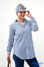 Carica l&#39;immagine nel visualizzatore di Gallery, Camicione Donna fasciato Vestito a fasce blu cotone made in italy woman shirt
