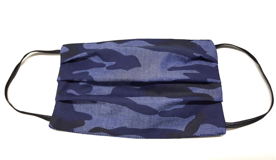 Mascherina mimetica in cotone design camouflage blu protettiva Riutilizzabile con filtro Made in Italy- possibilità di personalizzazione con iniziali o ricamo logo