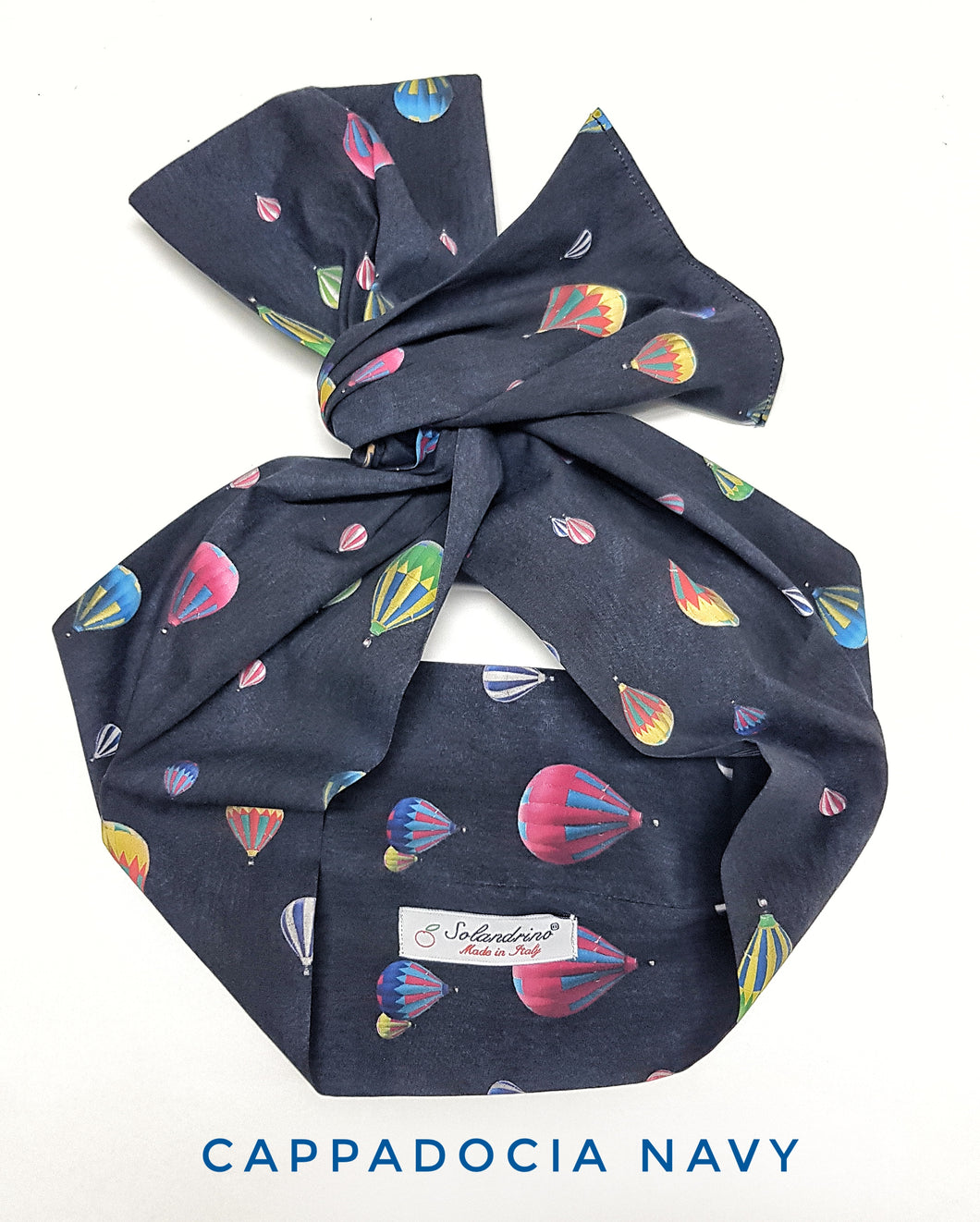 Turbante Fashion in cotone fascia capelli design mongolfiera Cappadocia Navy made in Italy