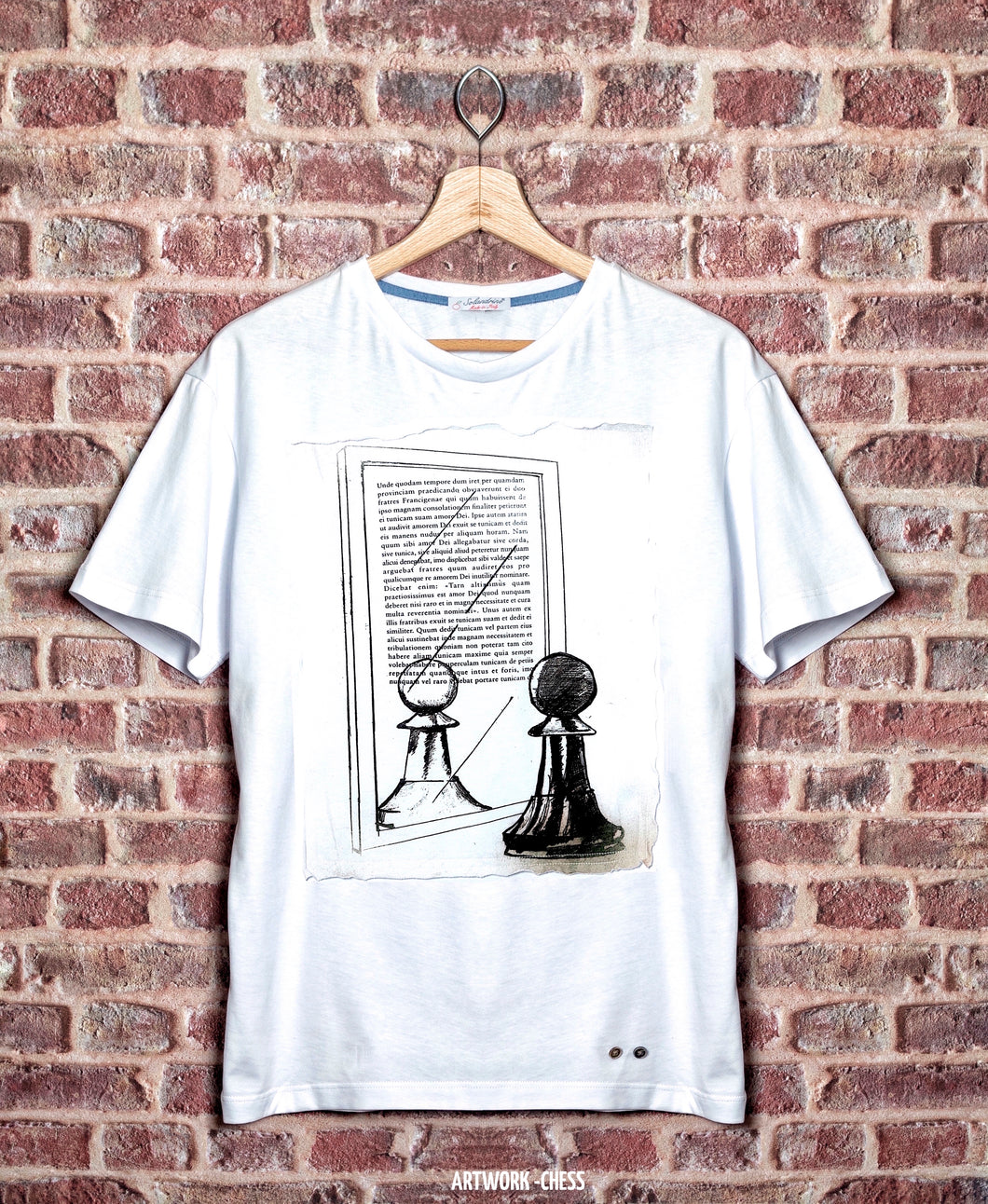 T-shirt made in Italy Fantasia chess mirror 100% fresco cotone jersey pettinato design chess mirror