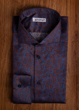 Load image into Gallery viewer, Camicia blu cotone fantasia floreale cachemire elegante made in italy
