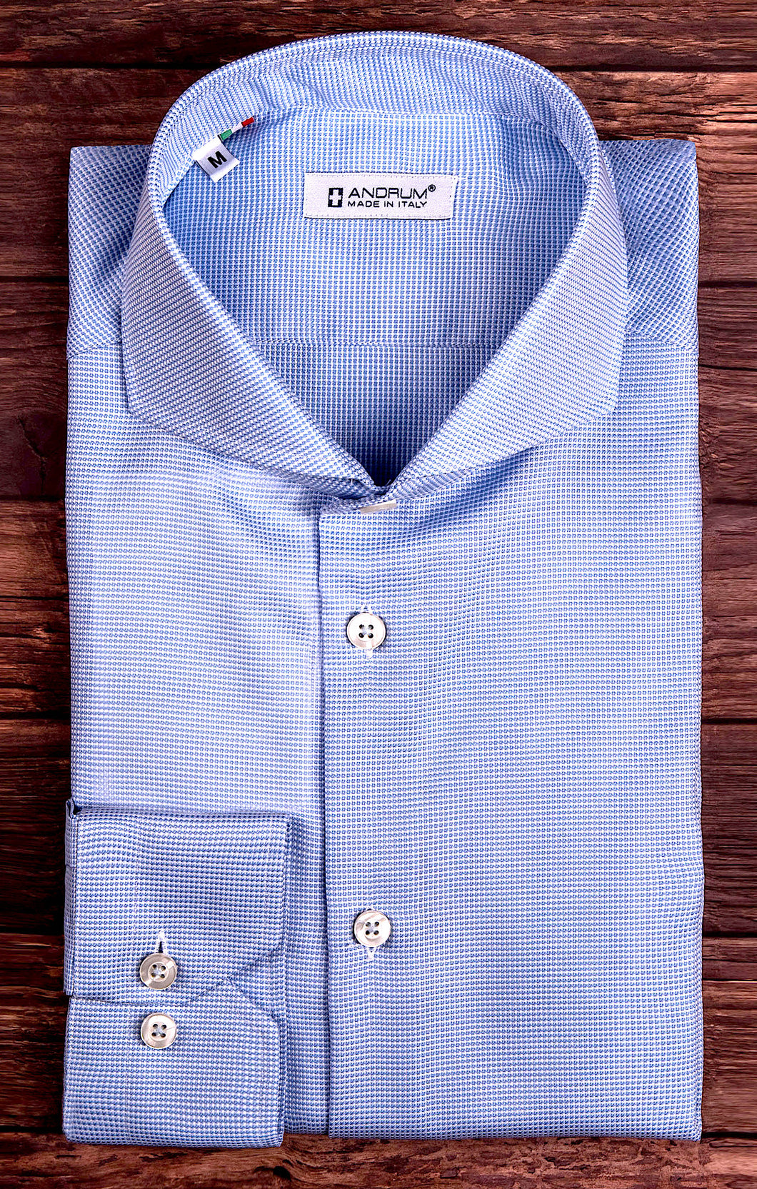 Camicia micro fantasia azzurro armaturato alta qualità puro cotone Pied de Poule made in italy