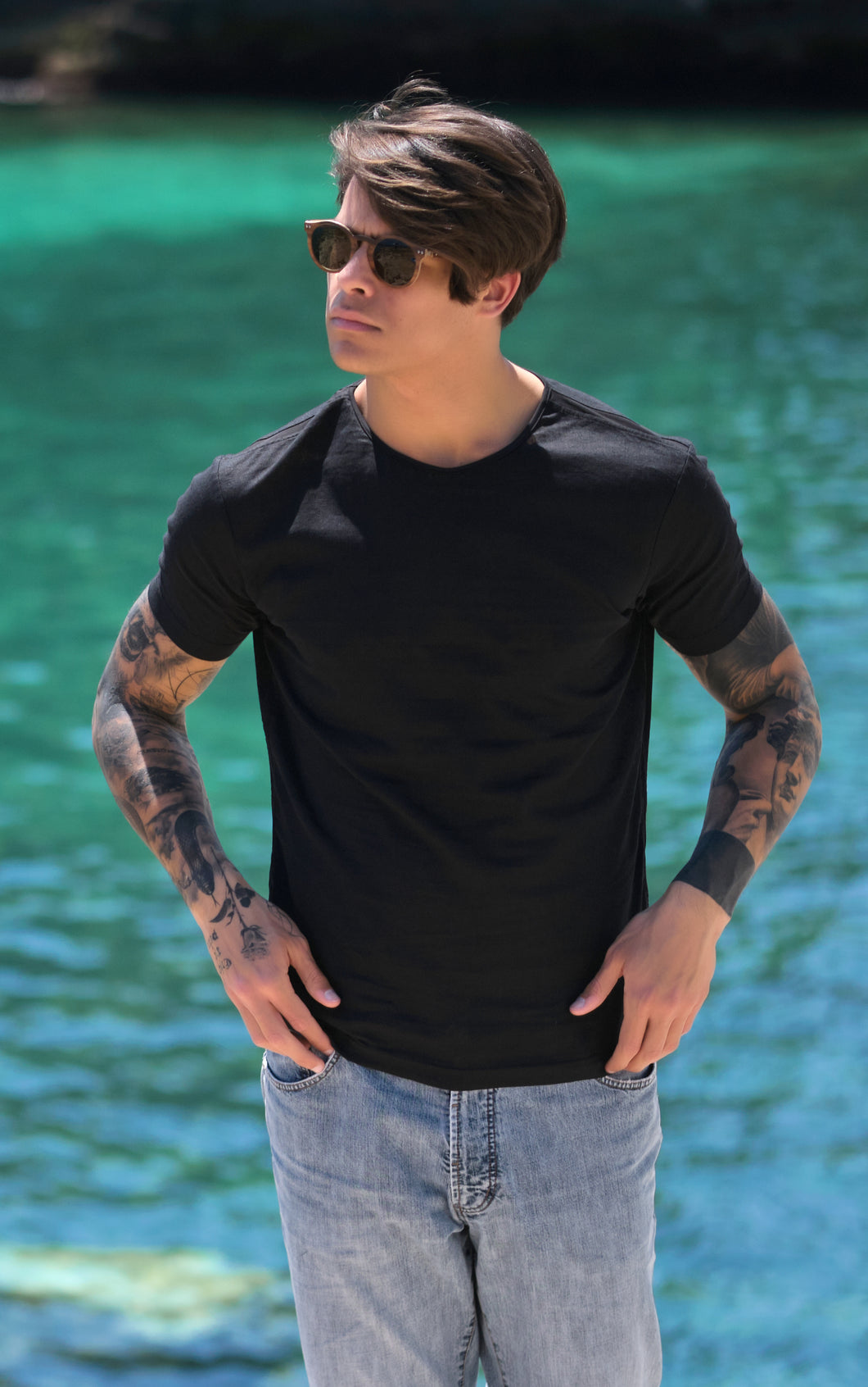 t-shirt Nera in lino made in Italy tshirt lino nero