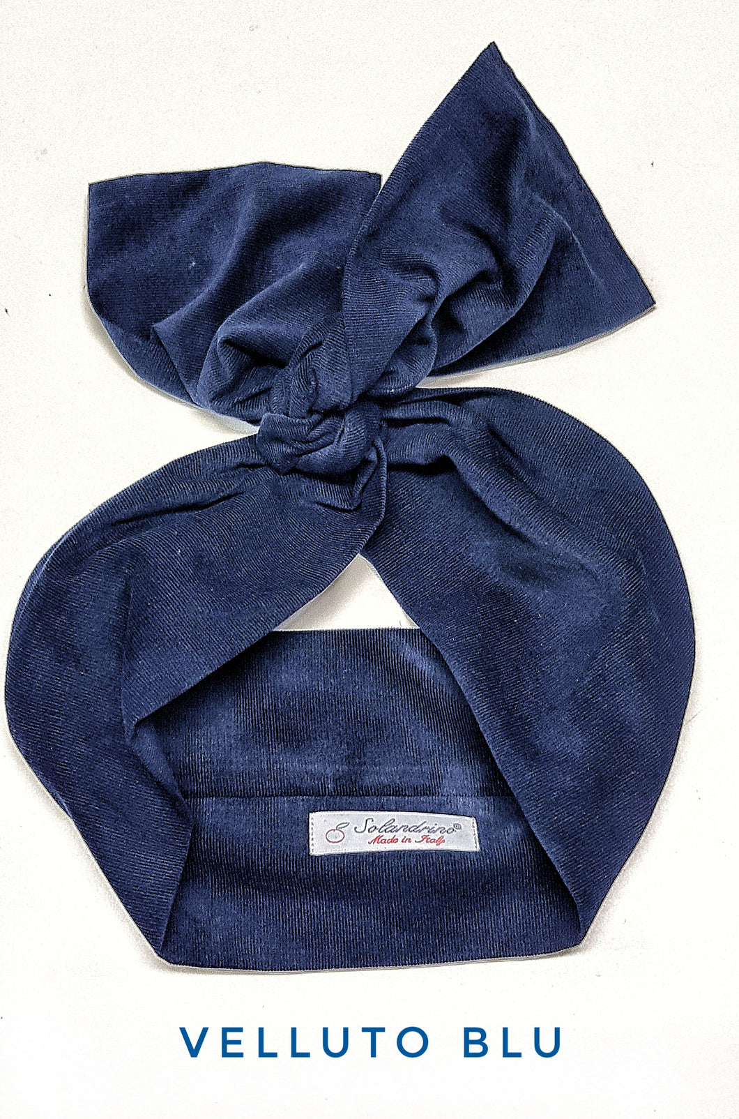 Turbante Fashion in cotone fascia capelli design Velluto blu made in Italy