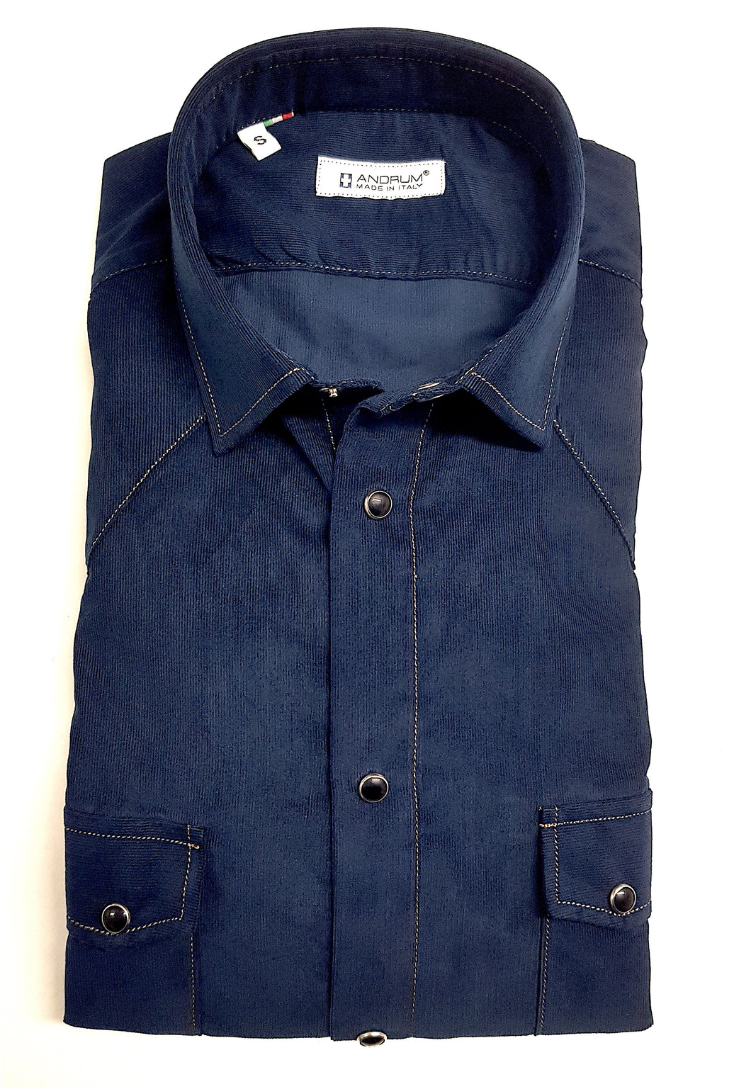 Camicia velluto blu texanina country bottoni automatici a pressione con doppia tasca e pattine