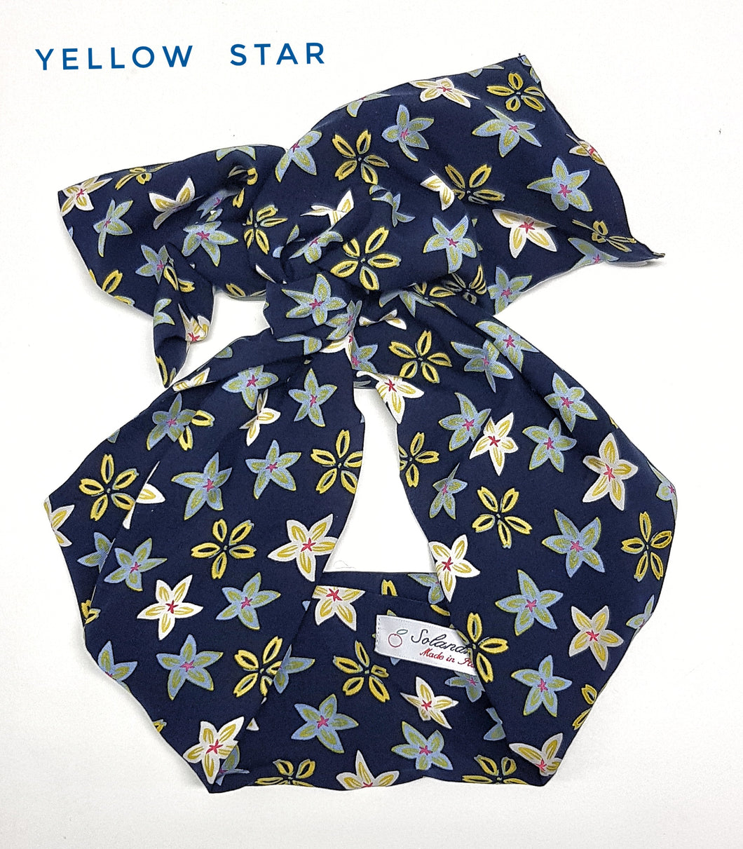 Turbante Fashion in viscosa design yellow star fascia capelli made in Italy